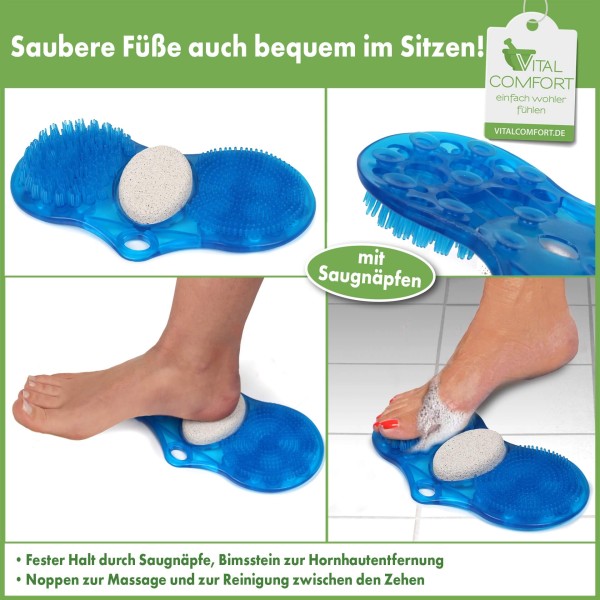 Vital Comfort Fußwaschbürste mit Bimsstein 3 in 1, blau
